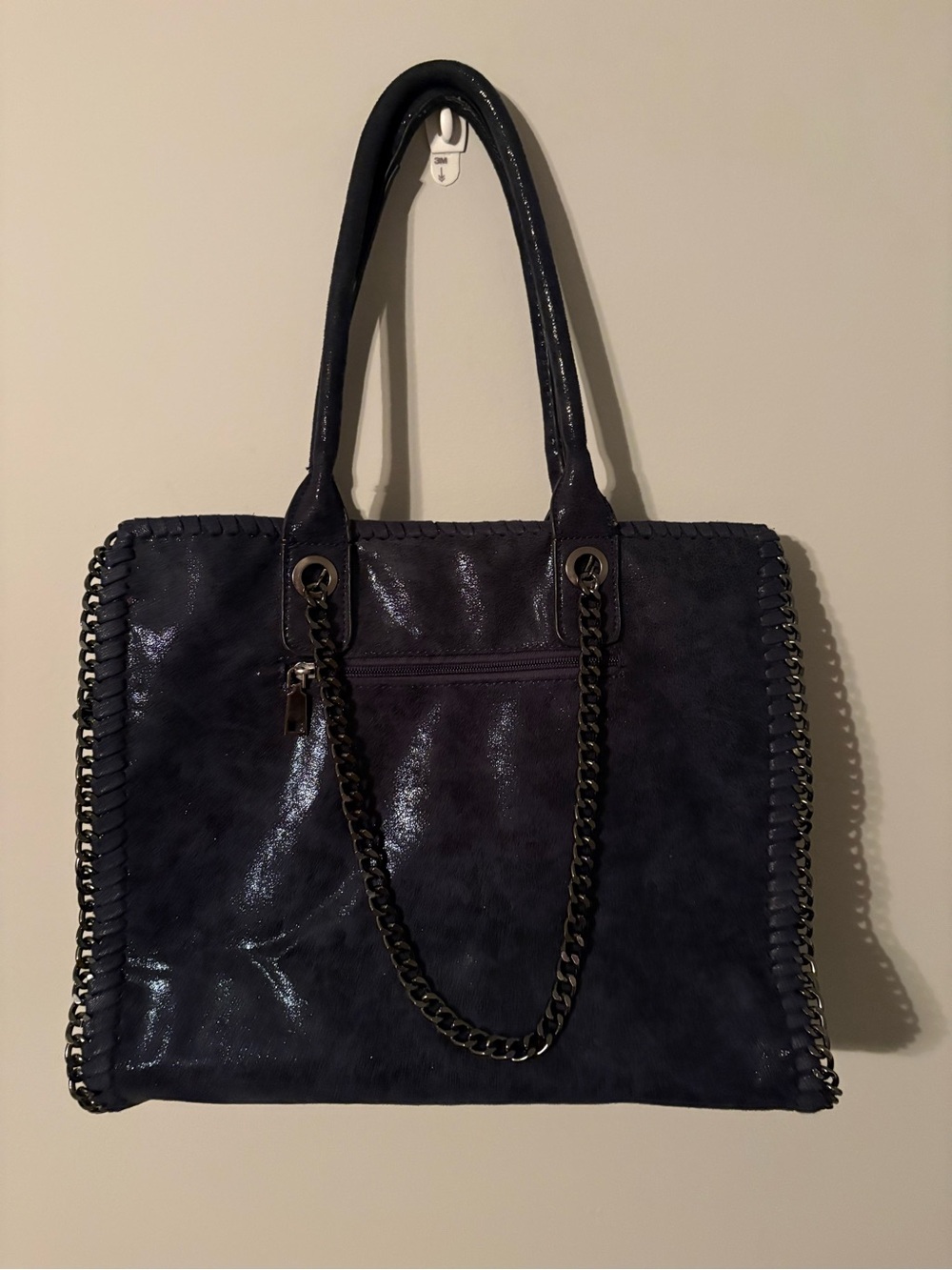 Dark Blue Women's Chain-Accent Tote Bag